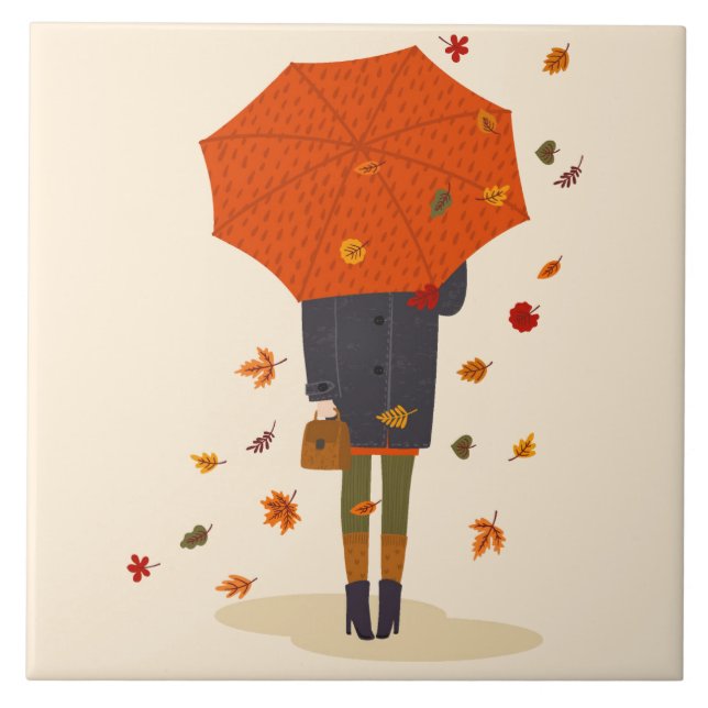 Rustic Autumn Umbrella Girl Tile (Front)