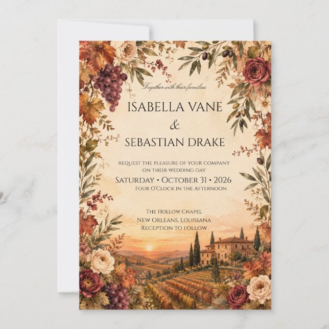 Rustic Autumn Vineyard Wedding  Invitation (Front)