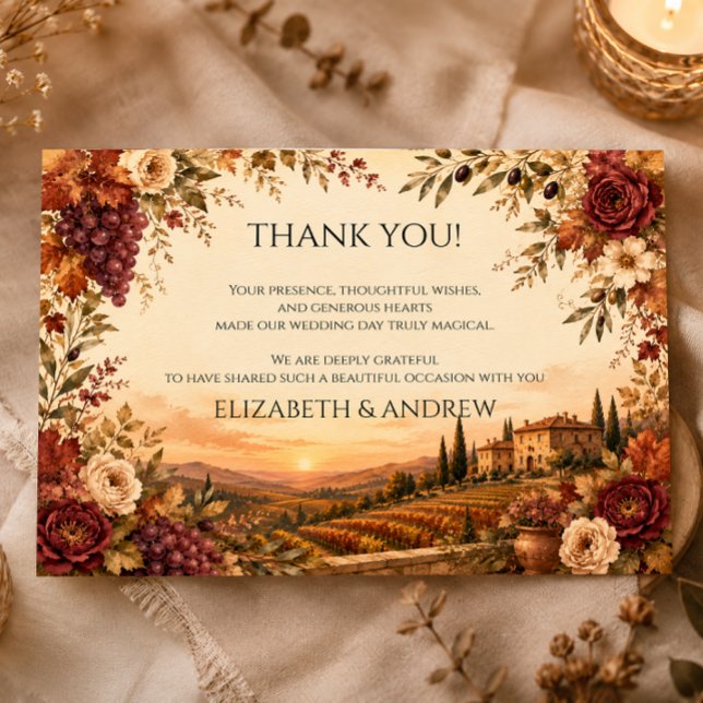 Rustic Autumn Vineyard Wedding  Thank You Card (Creator Uploaded)