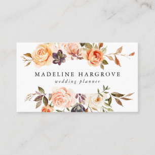 Rustic Autumn Watercolor Floral Business Card