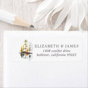 Rustic Autumn Watercolor Pines Return Address