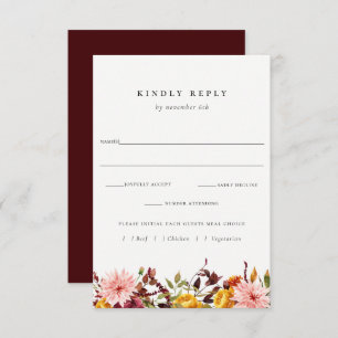 Rustic Autumn Wedding RSVP With Meal Choice Card