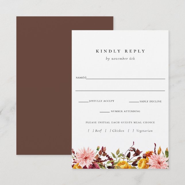 Rustic Autumn Wedding RSVP With Meal Choice Card (Front/Back)