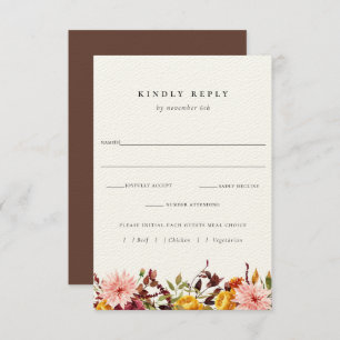 Rustic Autumn Wedding RSVP With Meal Choice Card