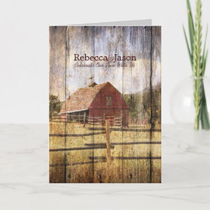 rustic autumn western country red barn wedding invitation