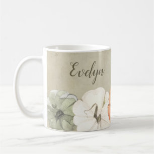 Rustic Autumn White, Orange Pumpkins Personalized Coffee Mug