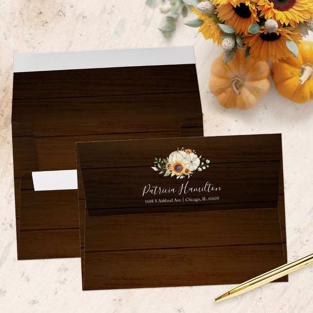 Rustic Autumn White Pumpkin and Sunflowers Wedding Envelope (Creator Uploaded)