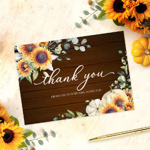 Rustic Autumn White Pumpkin Sunflower Thank You Invitation