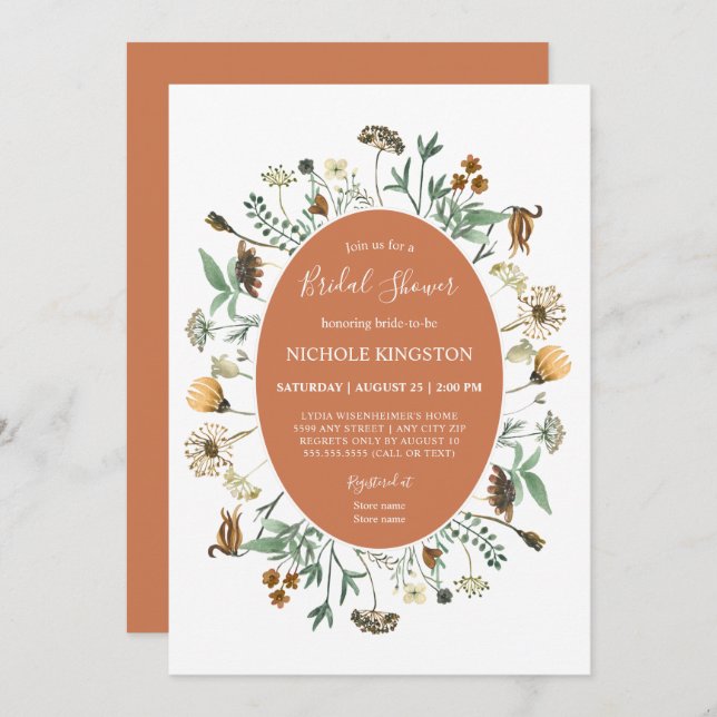 Rustic Autumn Wildflowers Bridal Shower Invitation (Front/Back)