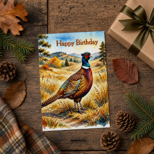 Rustic Autumn Wildlife Pheasant Birthday Card