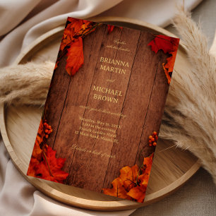 Rustic Autumn Wood Leaves Invitation
