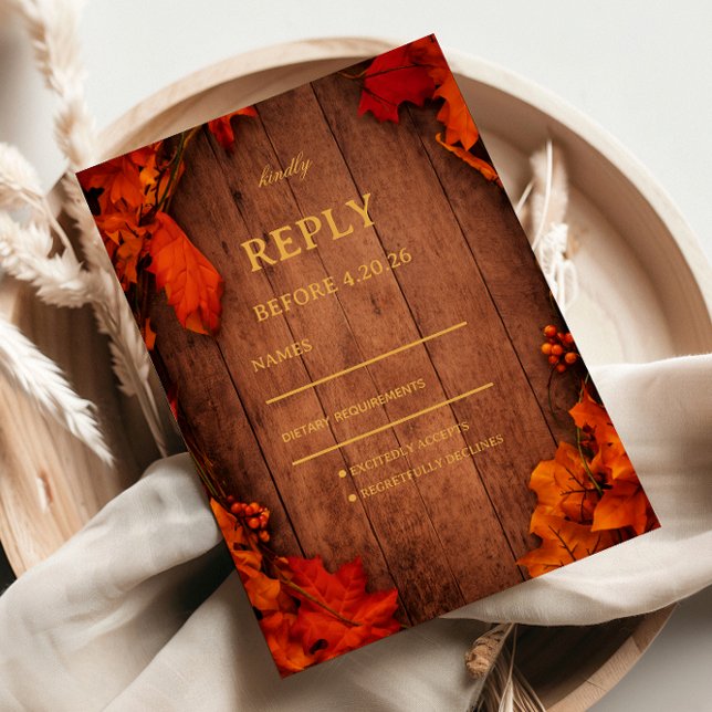 Rustic Autumn Wood Leaves RSVP Card (Creator Uploaded)