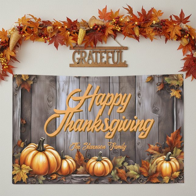 Rustic Autumn Wood & Pumpkins Happy Thanksgiving  Banner (Creator Uploaded)