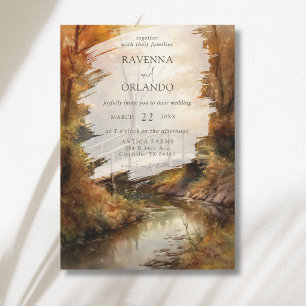 Rustic Autumn Woodland Bridge Fall Wedding Invitation