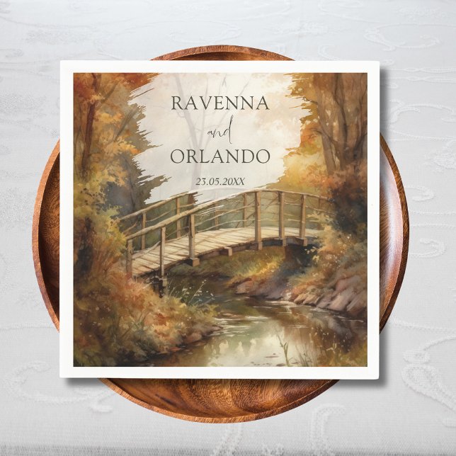 Rustic Autumn Woodland Bridge Fall Wedding Napkin (Creator Uploaded)