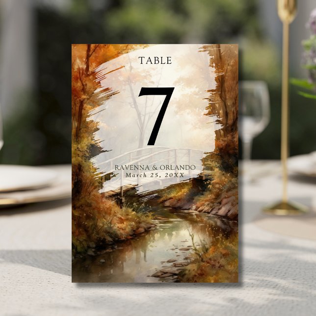 Rustic Autumn Woodland Bridge Fall Wedding Table Number (Creator Uploaded)