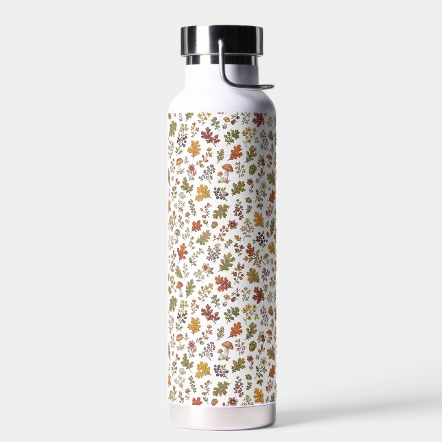 Rustic Autumn Woodland Mushroom Leaves Pattern  Water Bottle (Left)