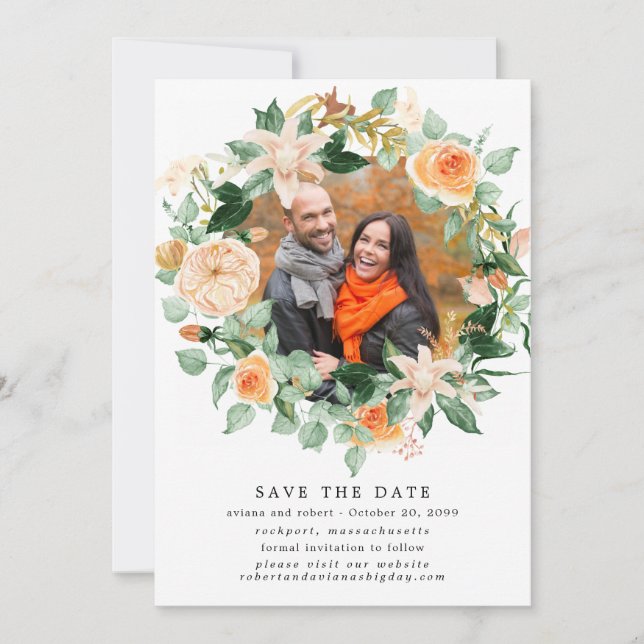 Rustic Autumn Wreath Photo Wedding Save The Date (Front)