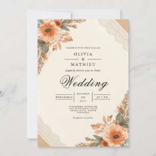 Rustic Autumnal Floral Wedding Invitation