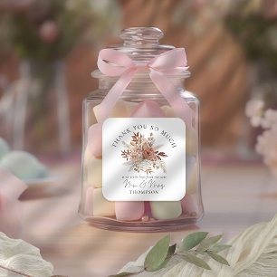 Rustic Autumnal Florals New Mr Mrs Thank You Square Sticker