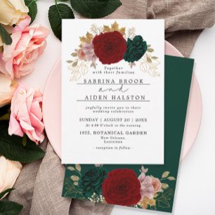 Rustic Autumnal Gold Burgundy Emerald Greeny  Invitation