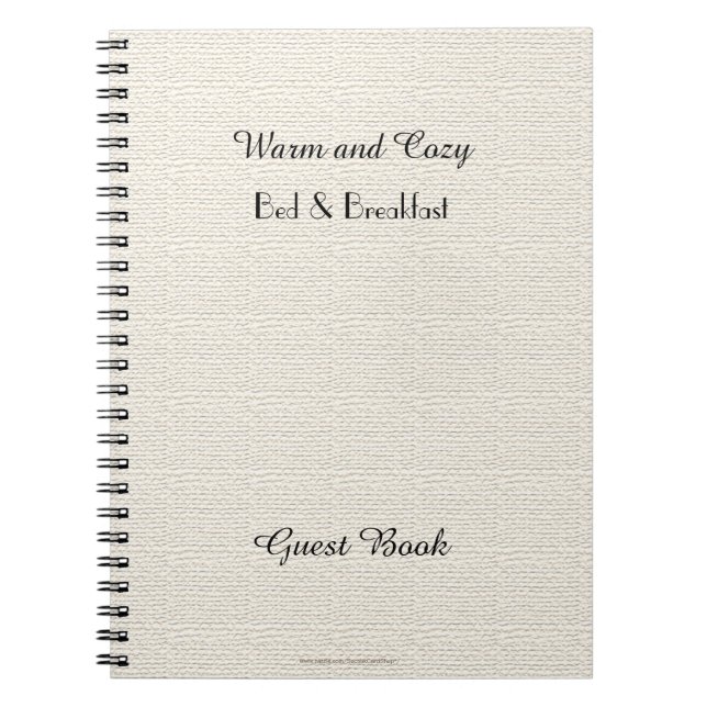 Rustic B&B Guest Book, Faux White Burlap Spiral Notebook (Front)