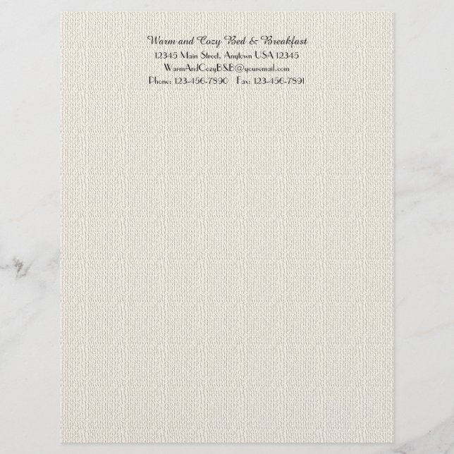 Rustic B&B Guest Information Filler Page Off White Custom Letterhead (Front)