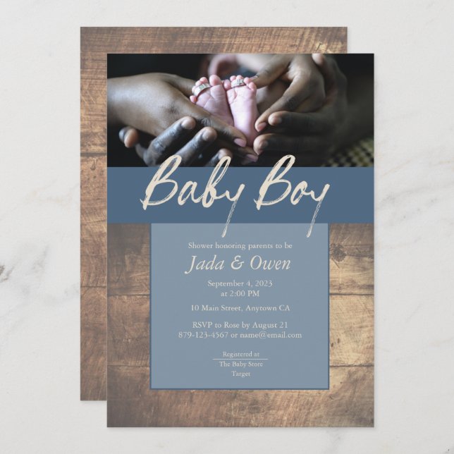 Rustic baby boy baby shower invitations (Front/Back)
