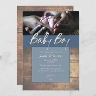 Rustic baby boy baby shower invitations