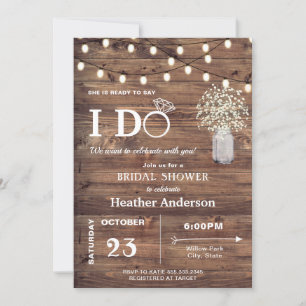 Rustic Baby Breath and String Lights Bridal Shower Invitation