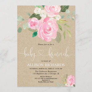 Rustic baby brunch girl shower pink floral invitation