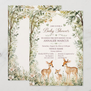 Rustic Baby Deer Woodland Forest Baby Shower Invitation