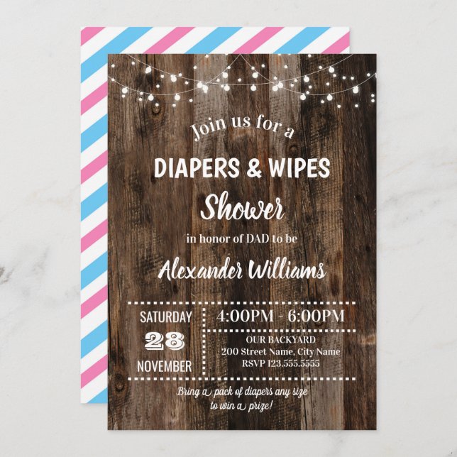 Rustic Baby Diaper Shower Invitation (Front/Back)