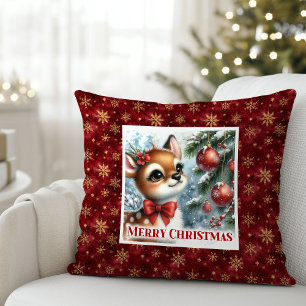 Rustic Baby Fawn Winter Scene Kids Room Decor Xmas Cushion