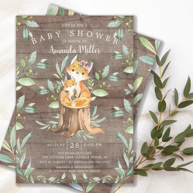 Rustic Baby Fox and Mum Baby Shower Invitation (Creator Uploaded)