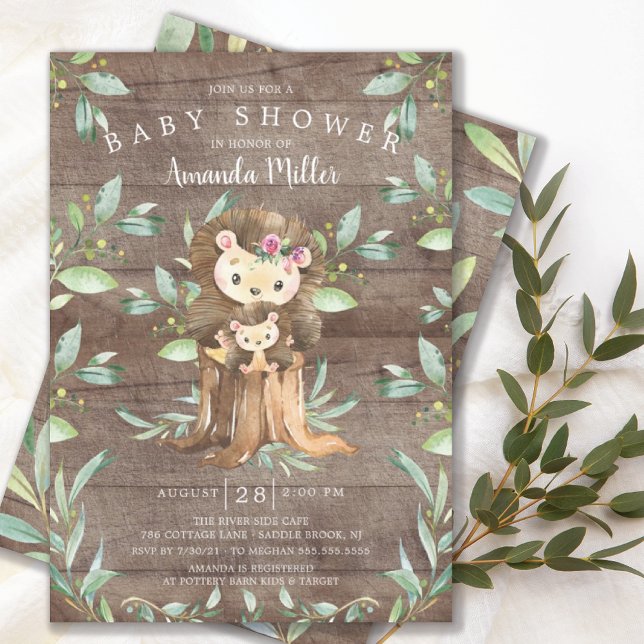 Rustic Baby Hedgehog and Mum Baby Shower  Invita Invitation (Creator Uploaded)