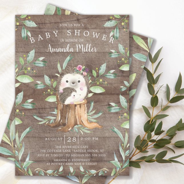 Rustic Baby Hedgehog and Mum Baby Shower Invitation (Creator Uploaded)