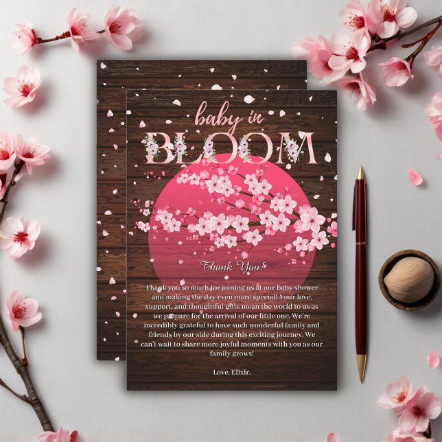 Rustic Baby in Bloom Sakura Cherry Blossom  Thank You Card (Creator Uploaded)