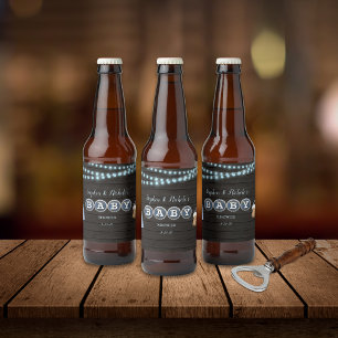 Rustic Baby Is Brewing Blue Baby Shower Beer Bottle Label