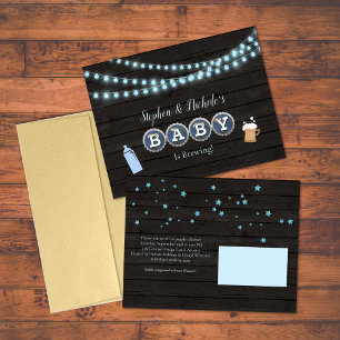 Rustic Baby Is Brewing Blue Baby Shower Postcard