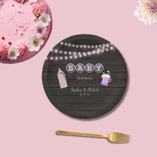 Rustic Baby Is Brewing Pink Baby Shower Paper Plate