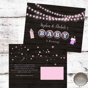 Rustic Baby Is Brewing Pink Baby Shower Postcard