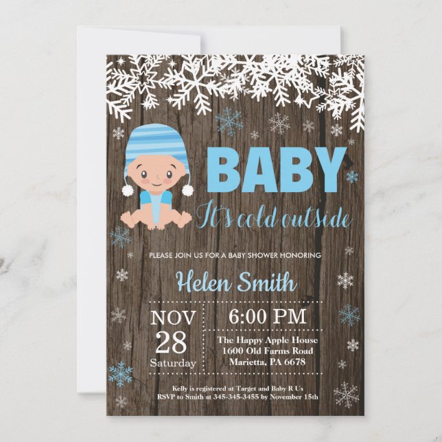 Rustic Baby its Cold Outside Boy Baby Shower Invitation (Front)