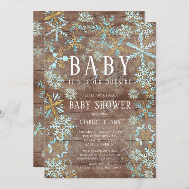 Rustic Baby It's Cold Outside Boys Baby Shower Invitation (Front/Back)