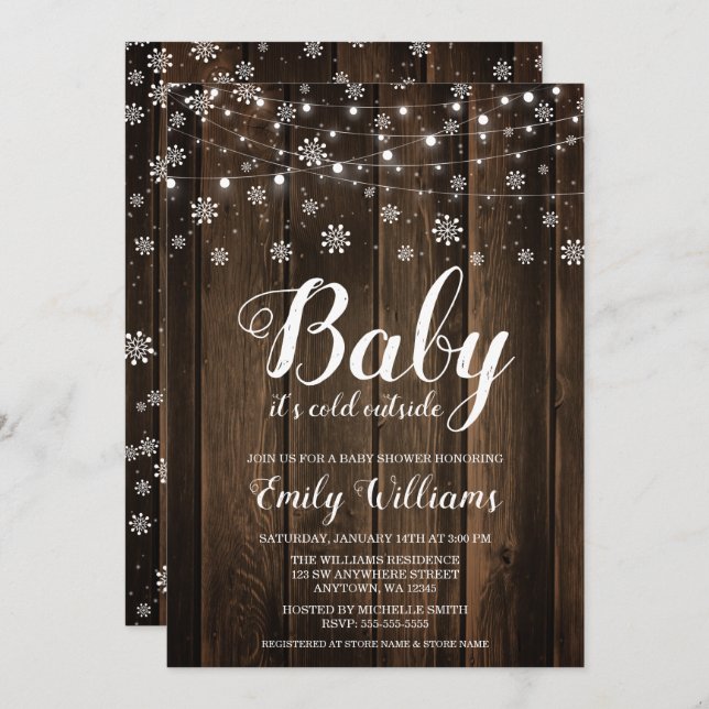 Rustic Baby It's Cold Outside Winter Baby Shower Invitation (Front/Back)