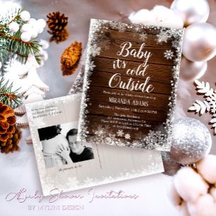 Rustic Baby it's cold outside Winter Baby Shower Invitation Postcard