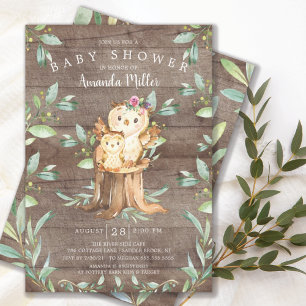 Rustic Baby Owl and Mum Baby Shower Invitation