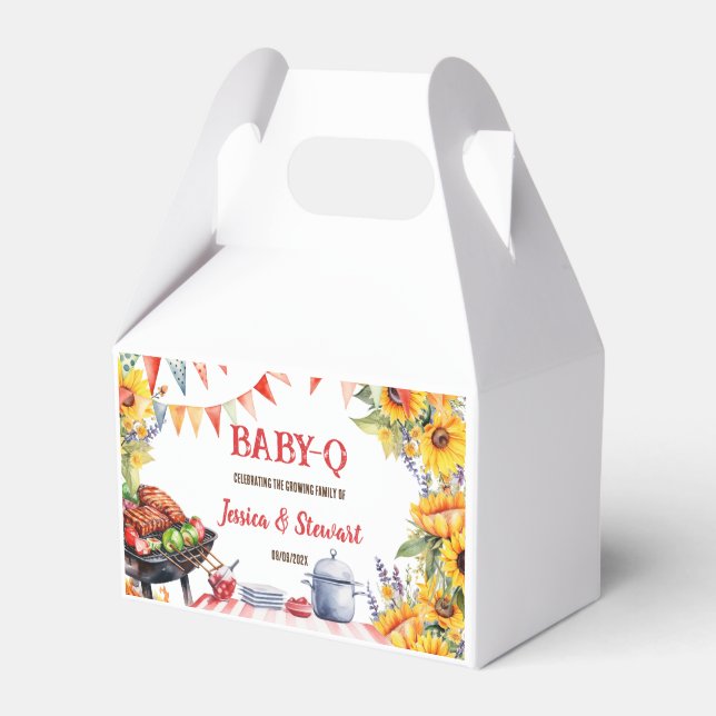 Rustic BABY-Q Barbecue Picnic Sunflower Plaid Favour Box (Front Side)