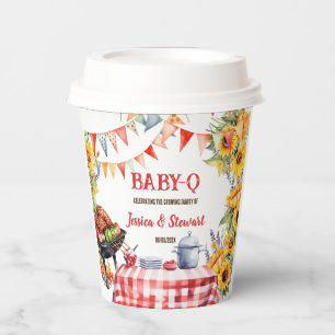 Rustic BABY-Q Barbecue Picnic Sunflower Plaid Paper Cups