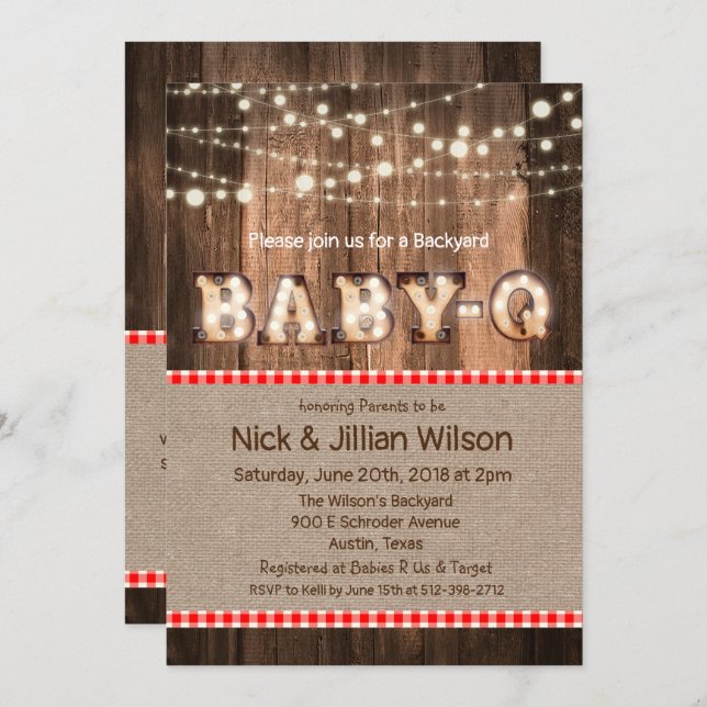 Rustic Baby Q BBQ Baby Shower Invitation (Front/Back)